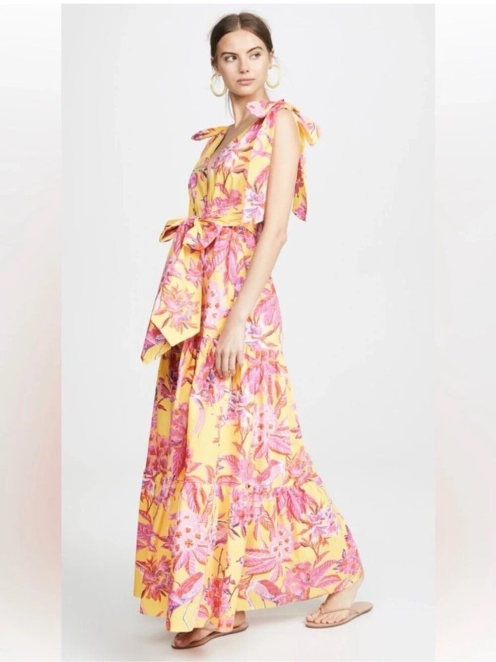 Banjanan Carnation Flamingo Cotton Maxi Dress XS Pink Yellow Tropical